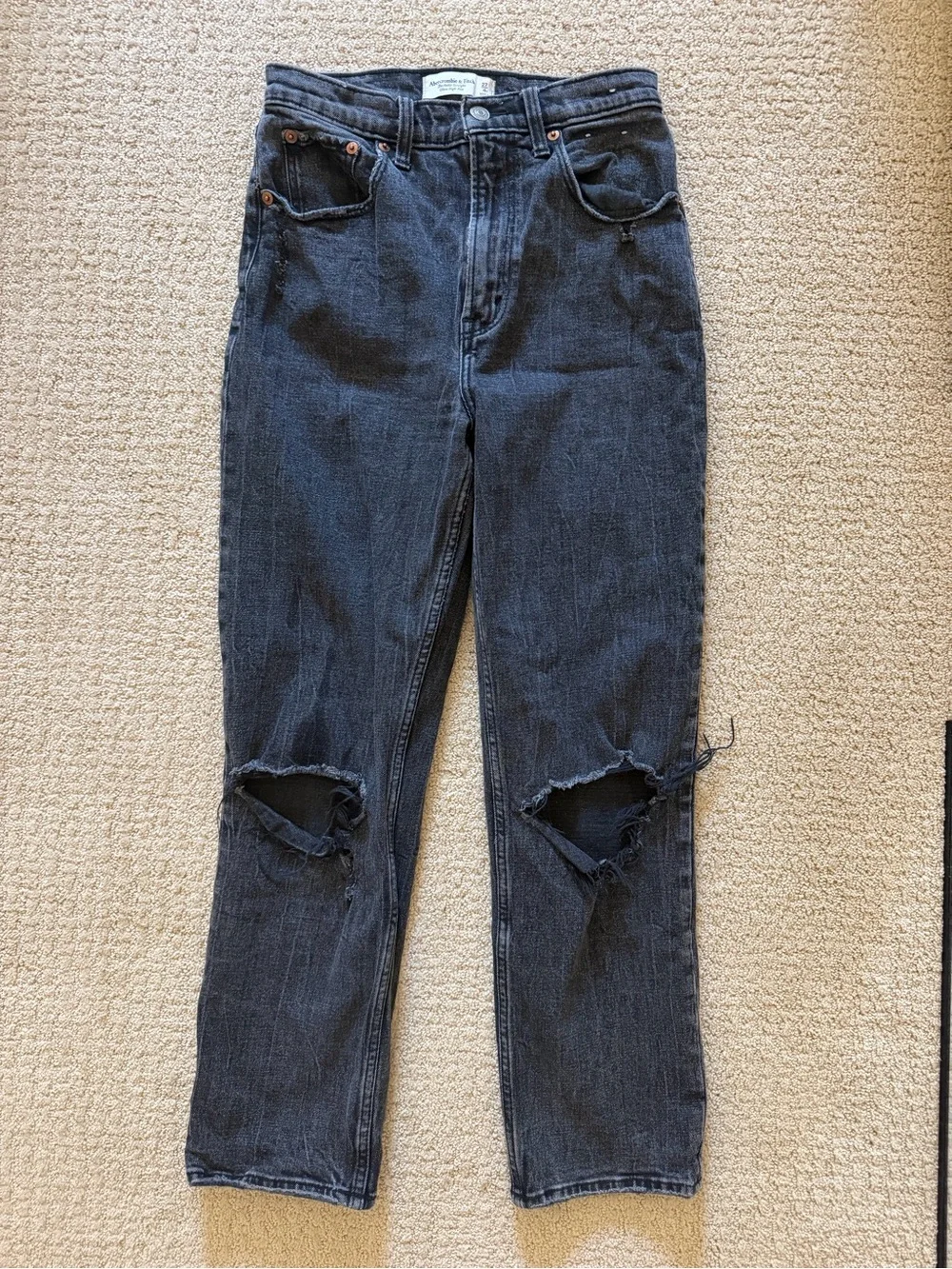 Abercrombie & Fitch Black Straight-Leg Jeans with Knee Rips